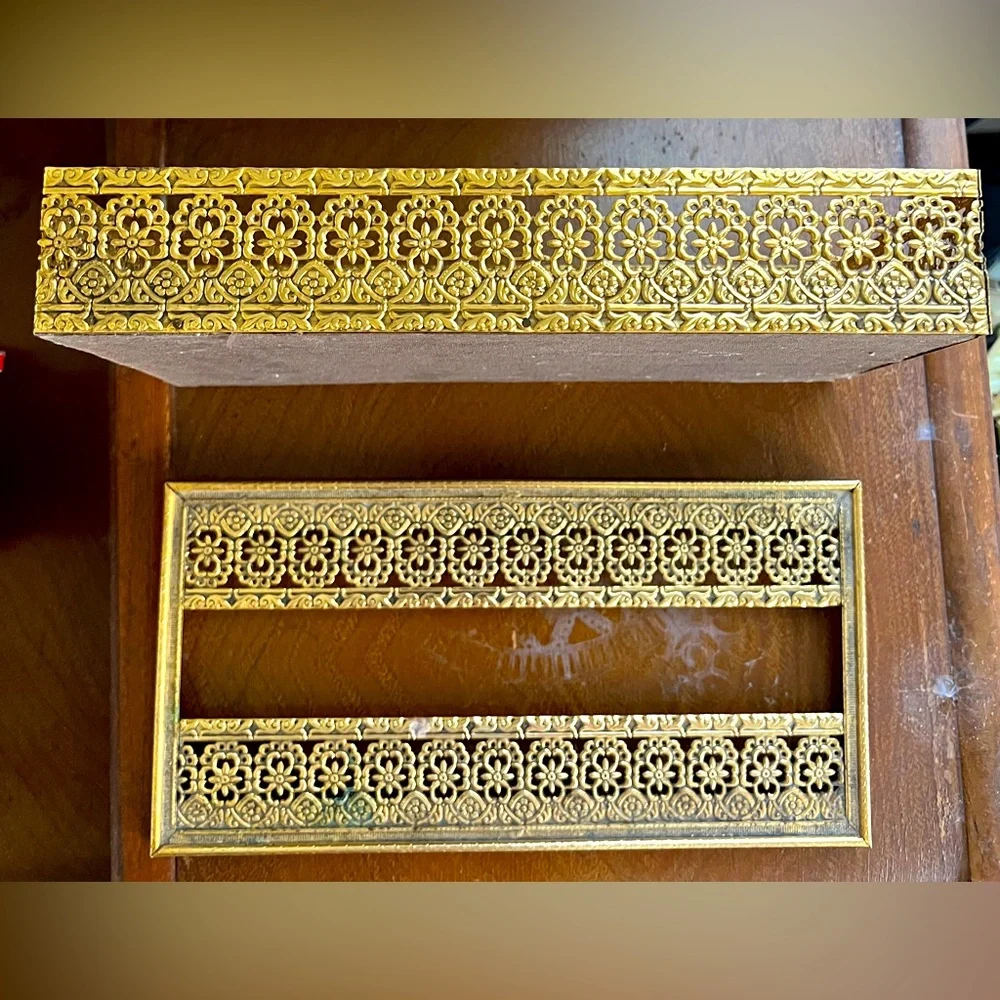 Vintage Metal Kleenex Tissue Holder Gold